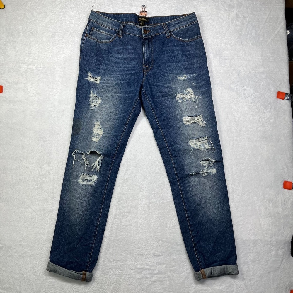 Forever 21 Premium Denim Jeans Women 27 Blue Cotton Mid Rise Straight Distressed